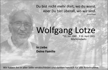 Traueranzeige von Wolfgang Lotze von Frankenpost