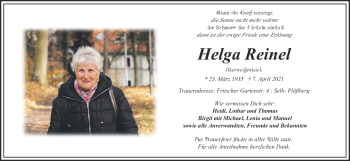 Traueranzeige von Helga Reinel von Frankenpost