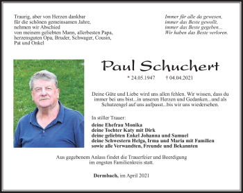 Traueranzeige von Paul Schuchert von Südthüringer Presse