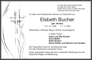 Traueranzeige von Elsbeth Bucher von Frankenpost