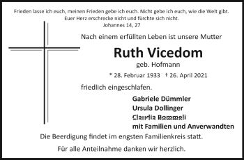 Traueranzeige von Ruth Vicedom von Frankenpost