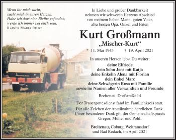 Traueranzeige von Kurt Großmann von Südthüringer Presse