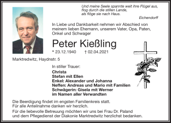 Traueranzeige von Peter Kießling von Frankenpost