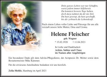 Traueranzeige von Helene Fleischer von Südthüringer Presse