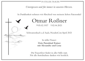 Traueranzeige von Otmar Roßner von Frankenpost