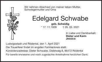 Traueranzeige von Edelgard Schwabe von Neue Presse Coburg