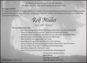 Traueranzeige von Rolf Müller von Südthüringer Presse