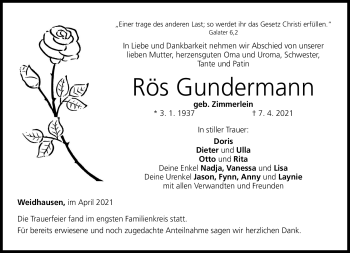 Traueranzeige von Rös Gundermann von Neue Presse Coburg