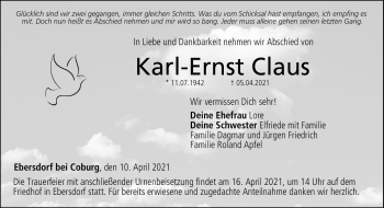 Traueranzeige von Karl-Ernst Claus von Neue Presse Coburg