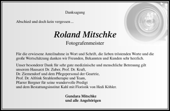 Traueranzeige von Roland Mitschke von Neue Presse Coburg
