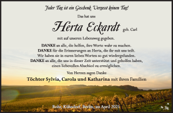 Traueranzeige von Herta Eckhardt von Südthüringer Presse