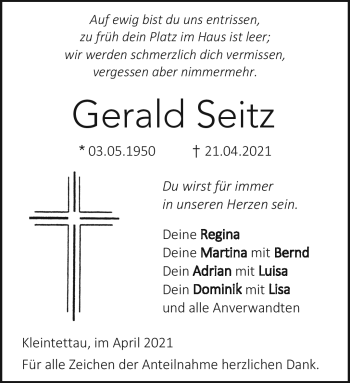 Traueranzeige von Gerald Seitz von Neue Presse Coburg