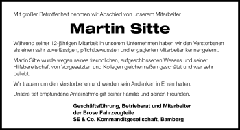 Traueranzeige von Martin Sitte von Neue Presse Coburg