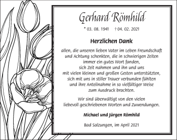 Traueranzeige von Gerhard Römhild von Südthüringer Presse