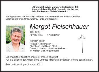 Traueranzeige von Margot Fleischhauer von Südthüringer Presse