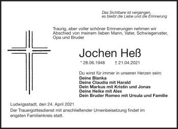 Traueranzeige von Jochen Heß von Neue Presse Coburg