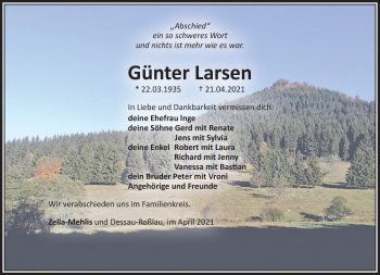 Traueranzeige von Günter Larsen von Südthüringer Presse