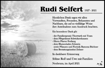Traueranzeige von Rudi Seifert von Südthüringer Presse