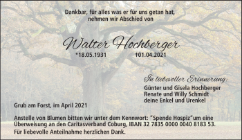 Traueranzeige von Walter Hochberger von Neue Presse Coburg