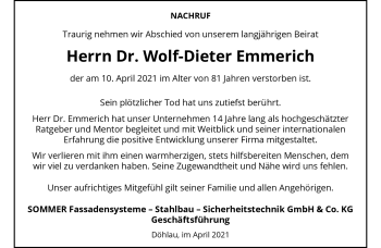 Traueranzeige von Wolf-Dieter Emmrich von Frankenpost