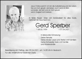 Traueranzeige von Gerd Sperber von Neue Presse Coburg