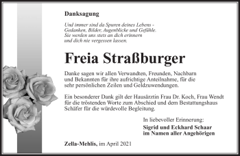 Traueranzeige von Freia Straßburger von Südthüringer Presse