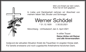 Traueranzeige von Werner Schödel von Frankenpost