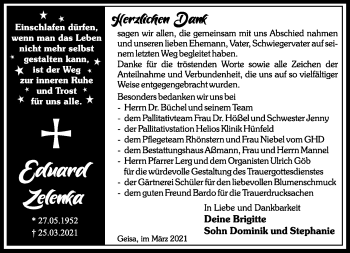 Traueranzeige von Eduard Zelenka von Südthüringer Presse