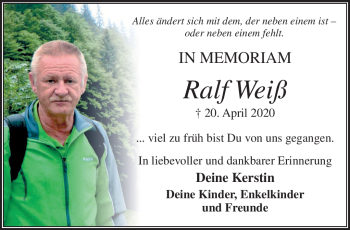 Traueranzeige von Ralf Weiß von Südthüringer Presse