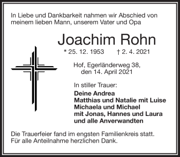 Traueranzeige von Joachim Rohn von Frankenpost