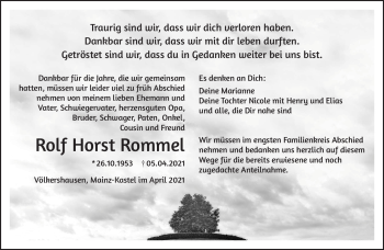 Traueranzeige von Rolf Rommel von Südthüringer Presse