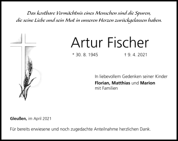 Traueranzeige von Artur Fischer von Neue Presse Coburg