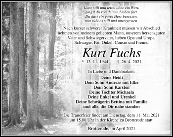 Traueranzeige von Kurt Fuchs von Südthüringer Presse