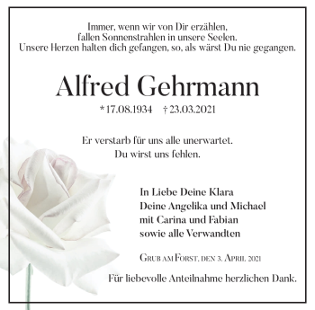 Traueranzeige von Alfred Gehrmann von Neue Presse Coburg