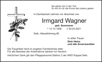 Traueranzeige von Irmgard Wagner von Frankenpost