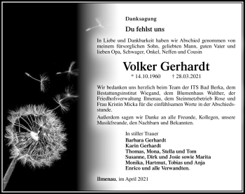 Traueranzeige von Volker Gebhardt von Südthüringer Presse