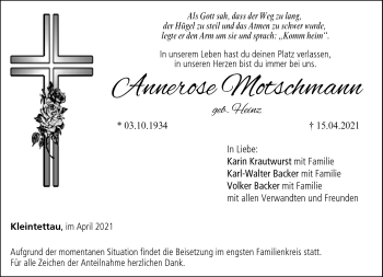 Traueranzeige von Annerose Motschmann von Neue Presse Coburg