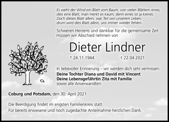 Traueranzeige von Dieter Lindner von Neue Presse Coburg