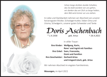Traueranzeige von Doris Aschenbach von Südthüringer Presse