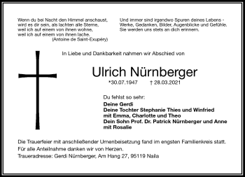 Traueranzeige von Ulrich Nürnberger von Frankenpost