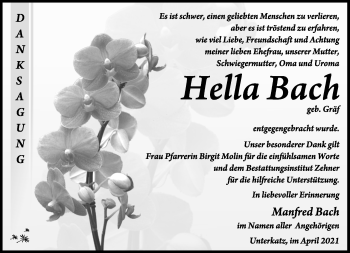 Traueranzeige von Hella Bach von Südthüringer Presse