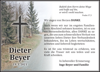 Traueranzeige von Dieter Beyer von Frankenpost