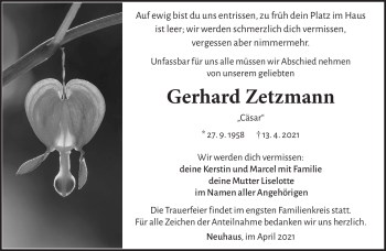Traueranzeige von Gerhard Zetzmann von Südthüringer Presse