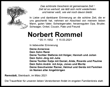 Traueranzeige von Norbert Rommel von Südthüringer Presse