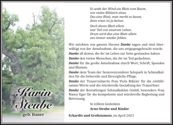 Traueranzeige von Karin Steube von Südthüringer Presse