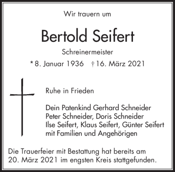 Traueranzeige von Bertold Seifert von Frankenpost