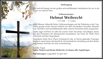 Traueranzeige von Helmut Weibrecht von Südthüringer Presse