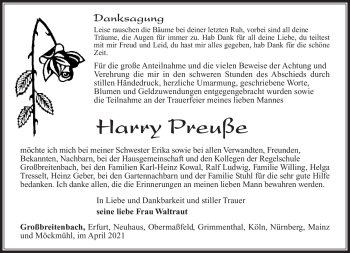 Traueranzeige von Harry Preuße von Südthüringer Presse