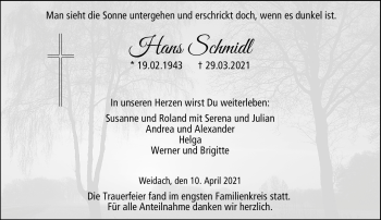 Traueranzeige von Hans Schmidl von Neue Presse Coburg