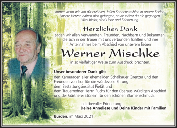 Traueranzeige von Werner Mischke von Südthüringer Presse